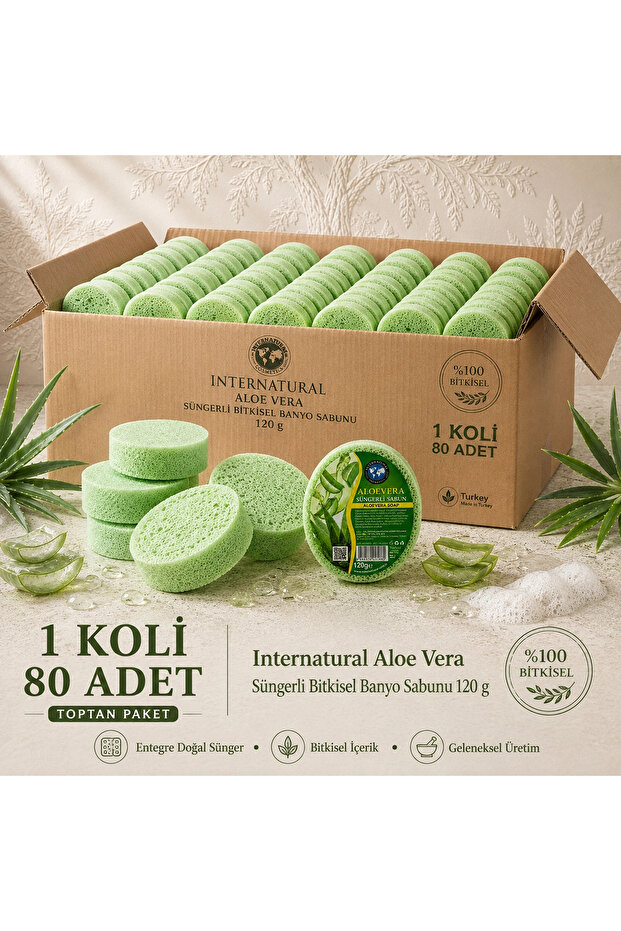 Internatural Aloe Vera Herbal Bath Soap with Sponge 80-Pack Box (80 X 120 g)