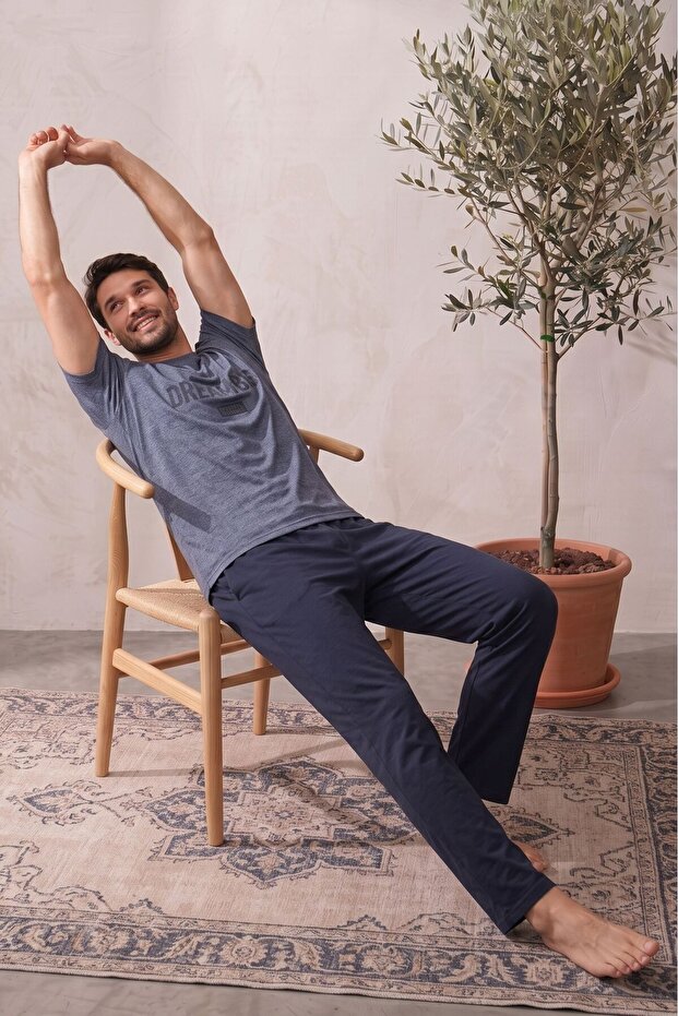 Cotton Short Sleeve Patterned Men's Pajamas Set