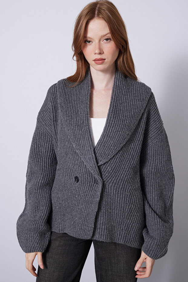 Oversize Shawl Collar Wool Cardigan Anthracite