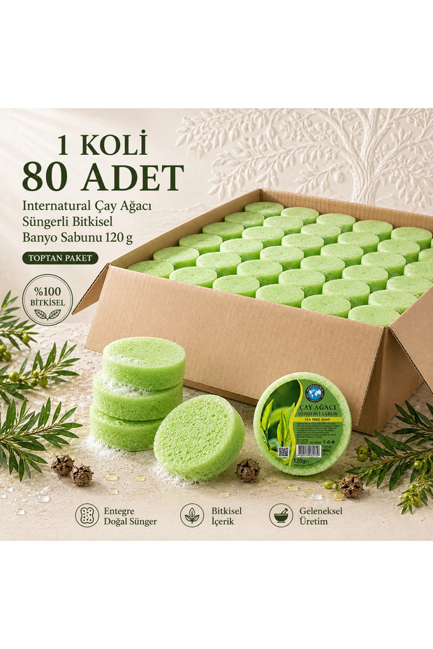 Internatural Tea Tree Sponge Herbal Bath Soap 80-Pack Box (80 X 120 g)