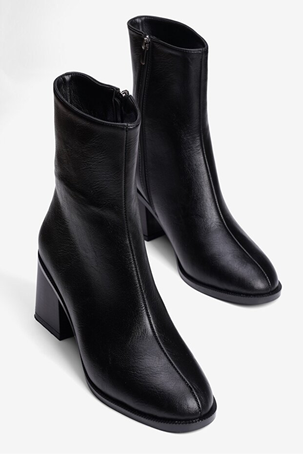 Women's Boots Round Toe Zippered Thick Heeled Daily Ankle Boots Lara Black