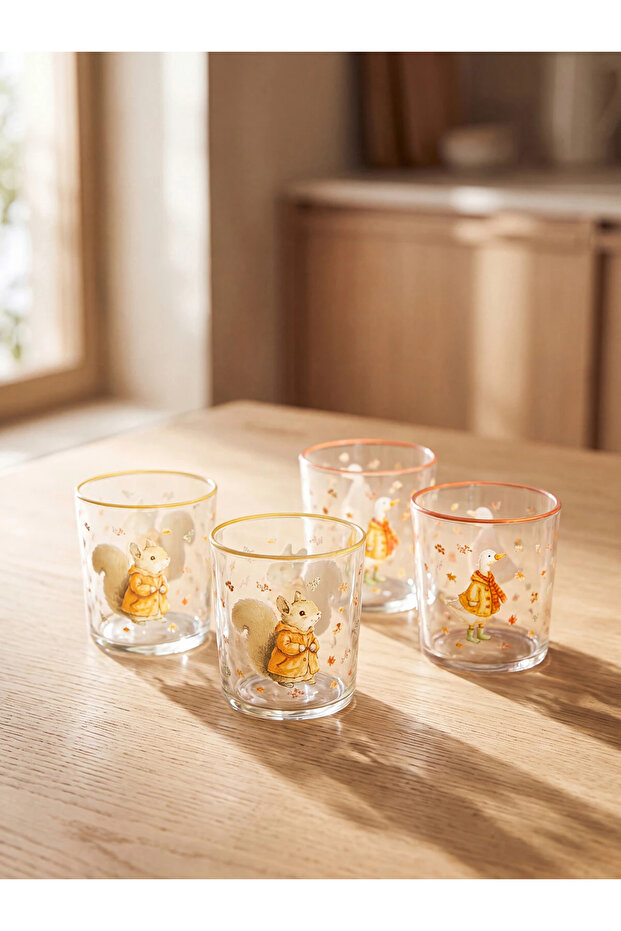 Colorless Animal Printed Cup Set of 4 350 ml