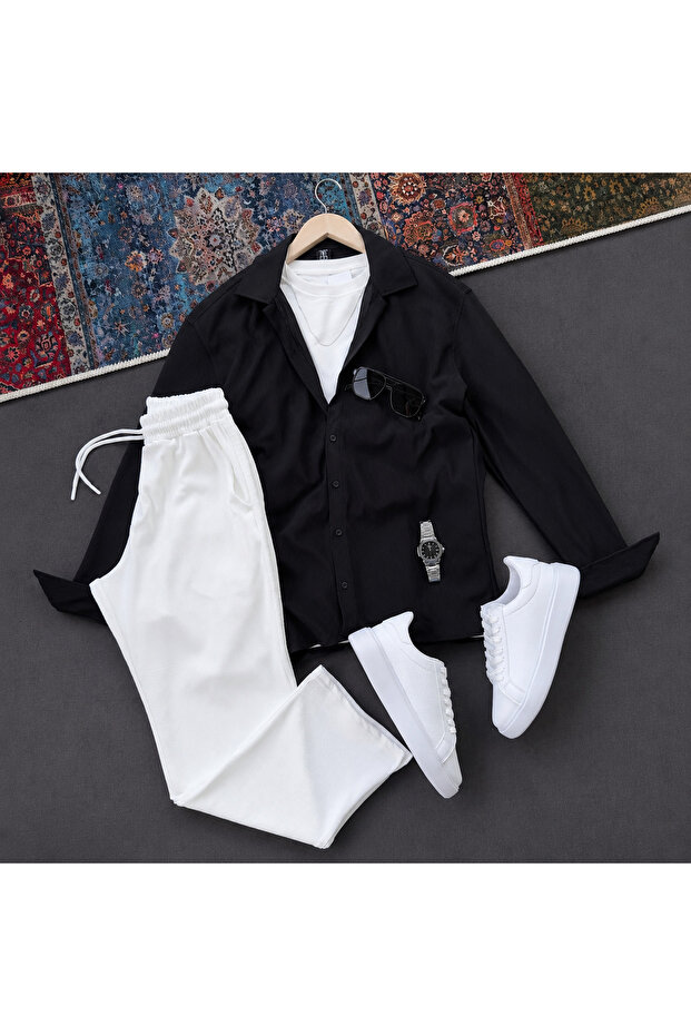Men's Corduroy Shirt + Baggy Sweatpants 2-Piece Combination