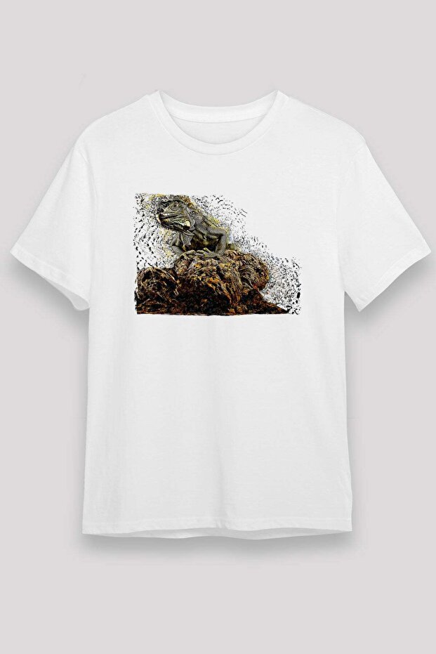 Iguana Unisex Printed White T-Shirt - Tshirt
