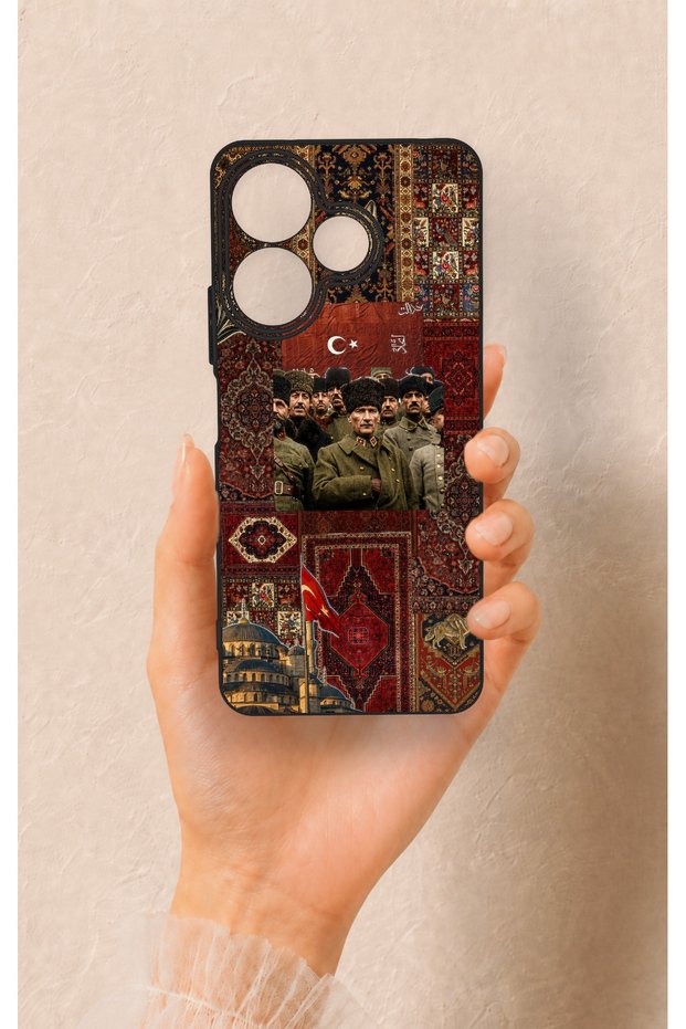 Redmi 13 4g Compatible Bozkurt and Ataturk Patterned Silicone Case