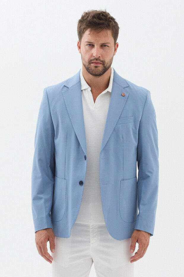 Wilson Men's Blue Cotton Blended Cool Summer Fabric Slim Fit Half Lined Sports Blazer Jacket