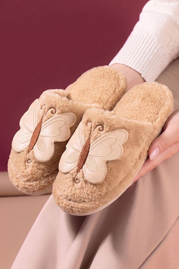 Kepona Mink Large Butterfly Plush House Slippers Women's Winter Slippers
