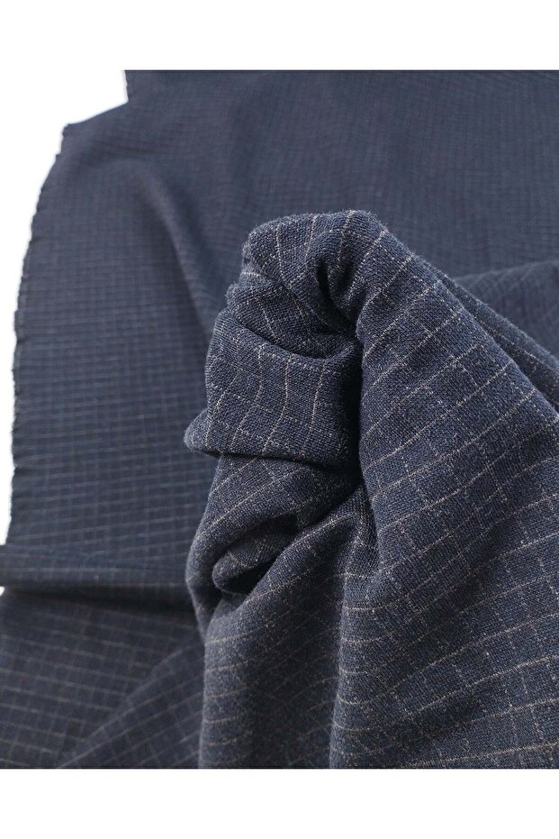 Navy Blue Gray Tiny Square Patterned Jacquard Interlock Fabric Cardigan & Sweater Width: 140cm