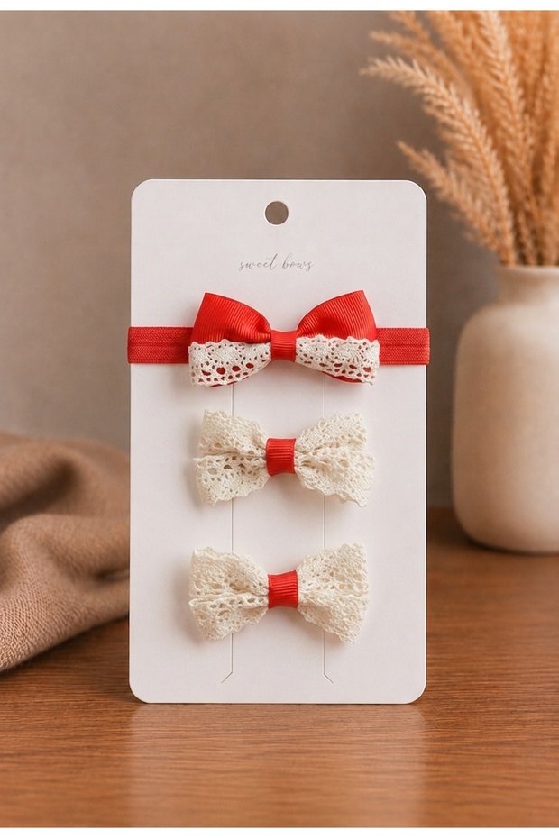 Lace Baby Headband and 3-Piece Bow Hairpin Set Bohemian Hair Accessory