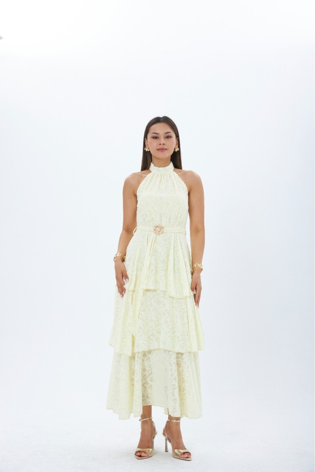 Halter Necklace Belted Chiffon Crepe