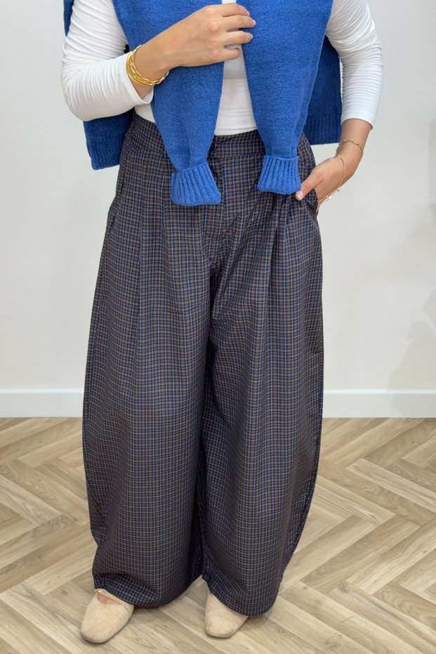 Molly Nelly Women's Gingham Plaid Wide Leg Pants