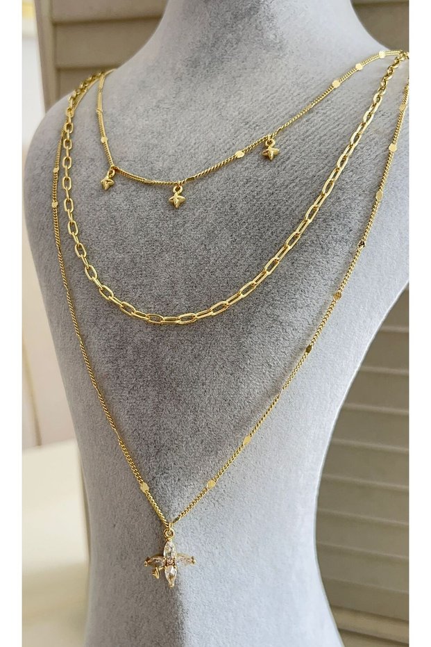 Women's Gold Necklace Set 3-Piece Star Figured Layered Necklace Stylish Elegant Minimal Modern Combination Necklace