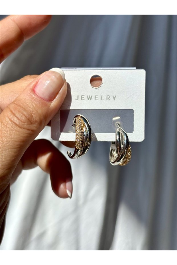 Women's Silver and Gold Color Small Hoop Steel Earrings