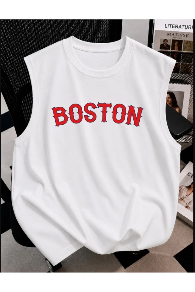 Unisex Oversize Red Letter Printed Athlete's Undershirt
