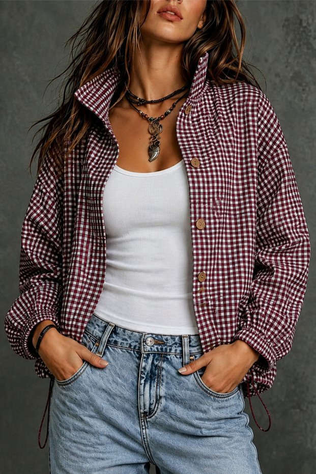 Bordo Plaid Oversize Spring Jacket