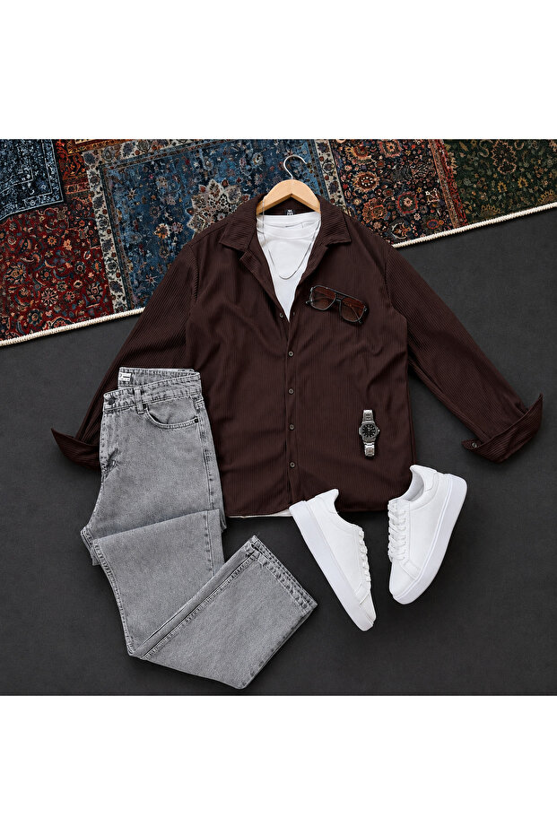 Men's Corduroy Shirt + Baggy Jeans 2-Piece Combination