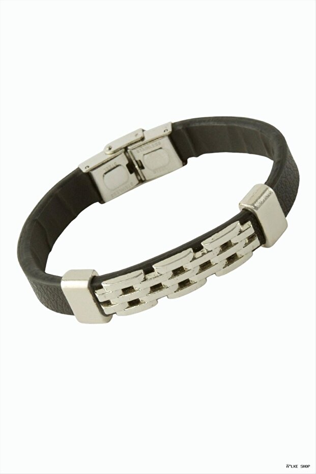 Ilkestor Ir Patterned Luxury Leather (203755) Bracelet Black