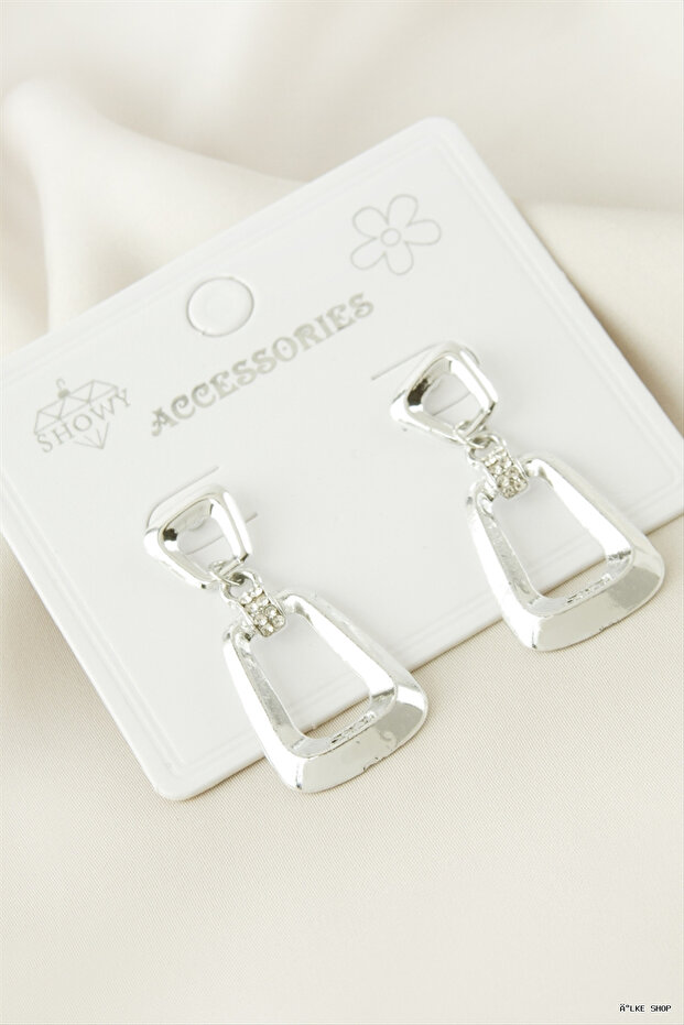 Ilkestor Oval Stone Metal Earrings (203313) Silver Color