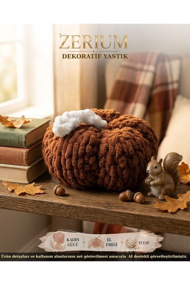 Handmade Knitted Decorative Pumpkin Fiber Filling Throw Pillow 23 cm Diameter