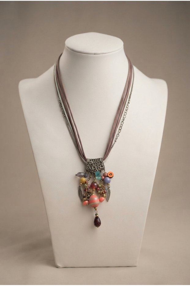 Handmade Special Design Necklace with Leather Cord and Bead Detail