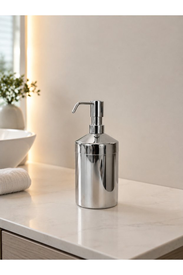 Modern Chrome Brass Headed Stainless Steel Liquid Soap Dispenser Countertop Bathroom Accessory