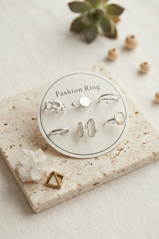 Silver Color Brass 6-Piece Ring Set Byk4300