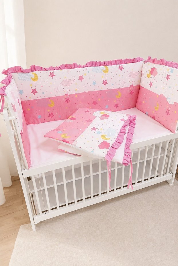 Pink Ruffled 60X120 Furniture Crib Edge Protection Set - 4 Piece Dream Series