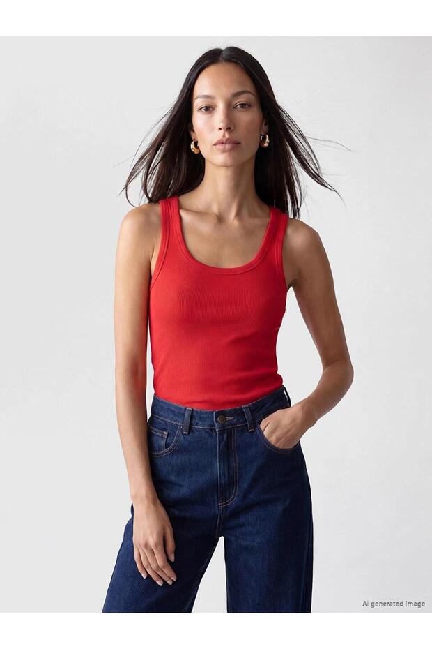 U Neck Women's Ribbed Tank Top (S6)