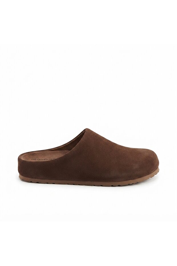 Mk410 Brown Genuine Suede Leather Full Covered Cork Sole Unisex Orthopedic Sabo Slippers