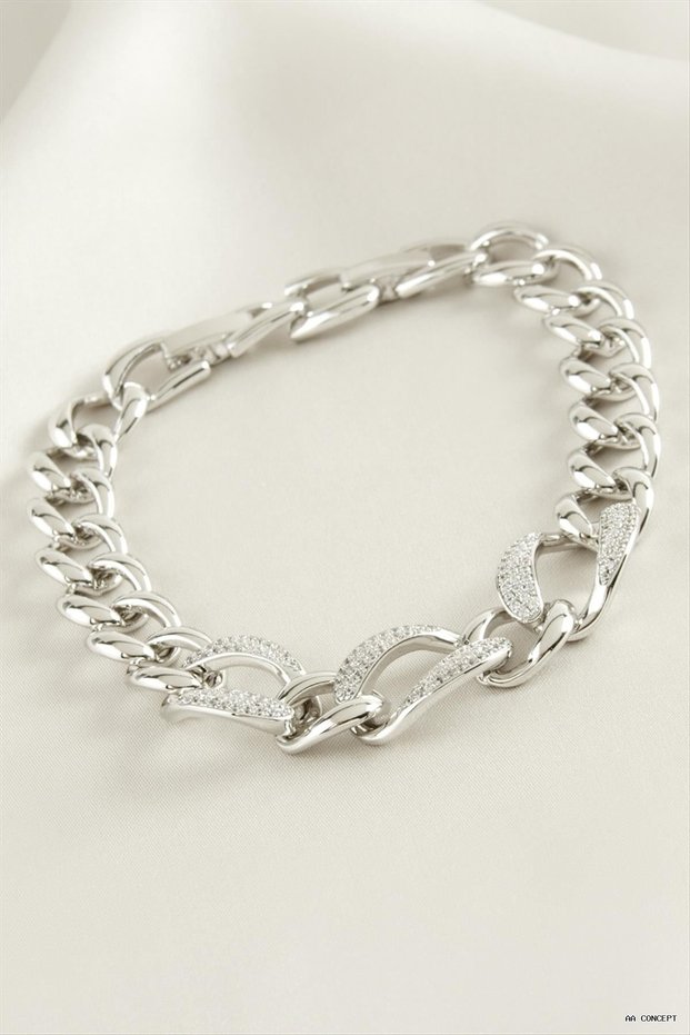 CONCEPTA Xuping Oval Zircon Stone Luxury Steel Bracelet (233945) Silver Color