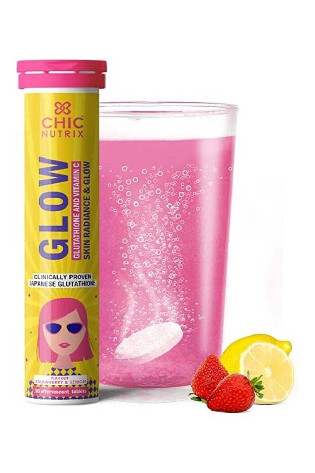 Chic Glow- 10 Effervescent Tablets| Japanese Glutathione & Vit. C| Antioxidants for clear, glowing skin| Sugar-free, Strawberry-lemon flavour.
