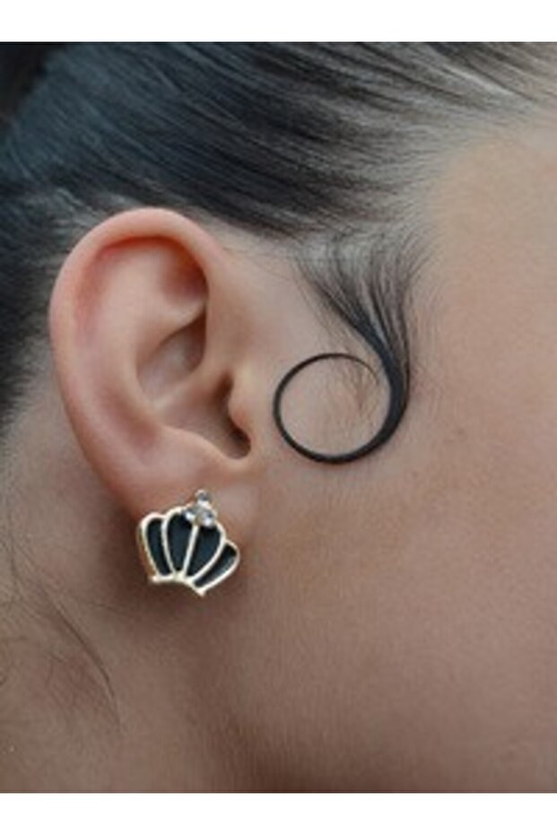 Crown earrings enamel - black -