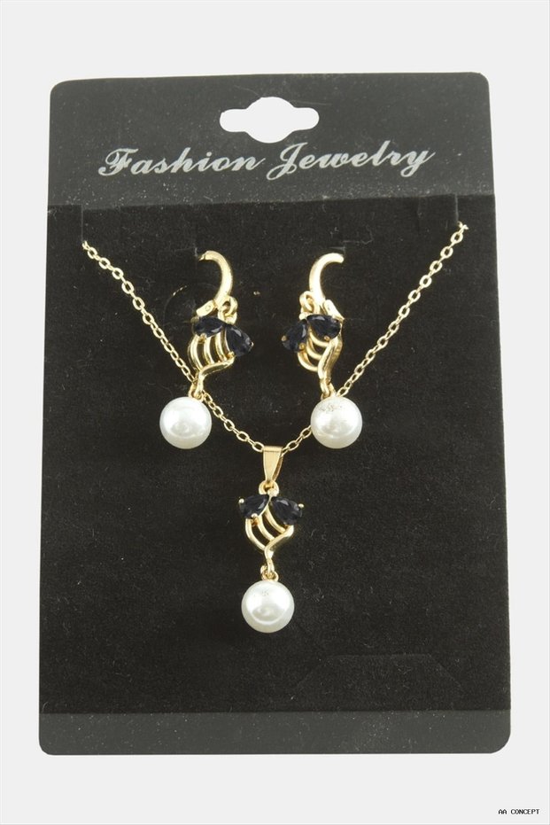 CONCEPTA Flower Pearl and Zircon Stone Set (165434) Necklace, Black