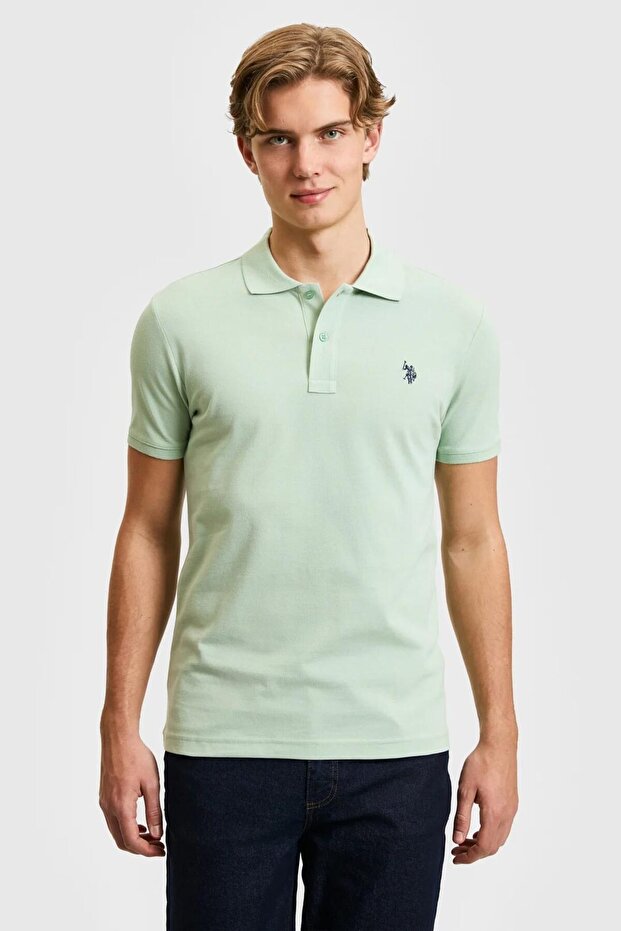 Mens Slim Fit Aqua Green Basic Polo T-Shirt