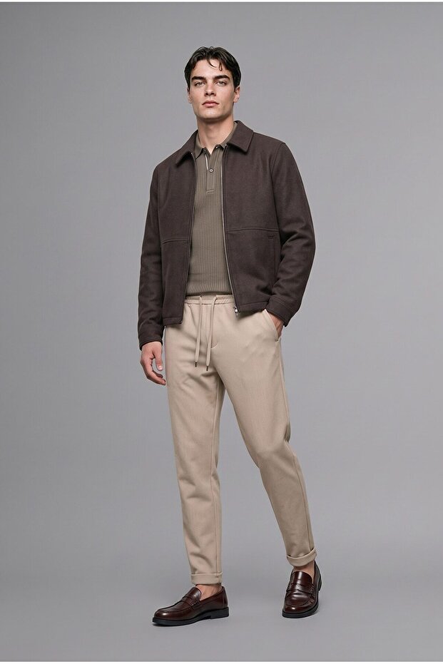 Regular Fit Shirt Collar Side Pocket Zippered Coat H2630Ax26Au
