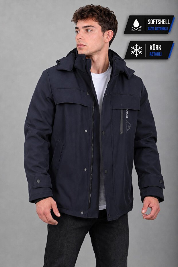 Softsheel Winter Coat with Fur Inside and Chest Detail Kmd 833_50524-1
