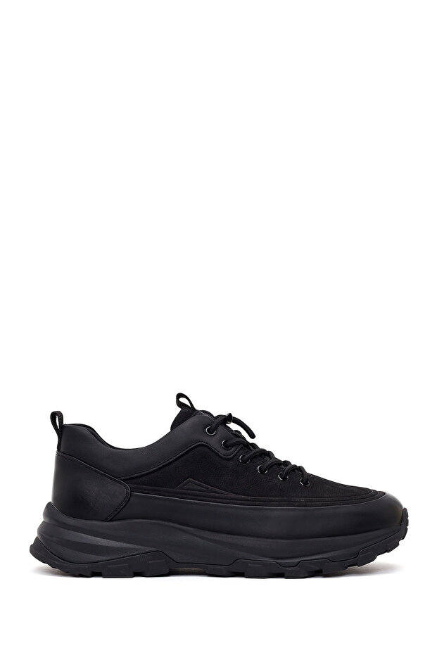 Men's Black Lace-Up Thick Soled Leather Casual Sneaker Wm680061Dk