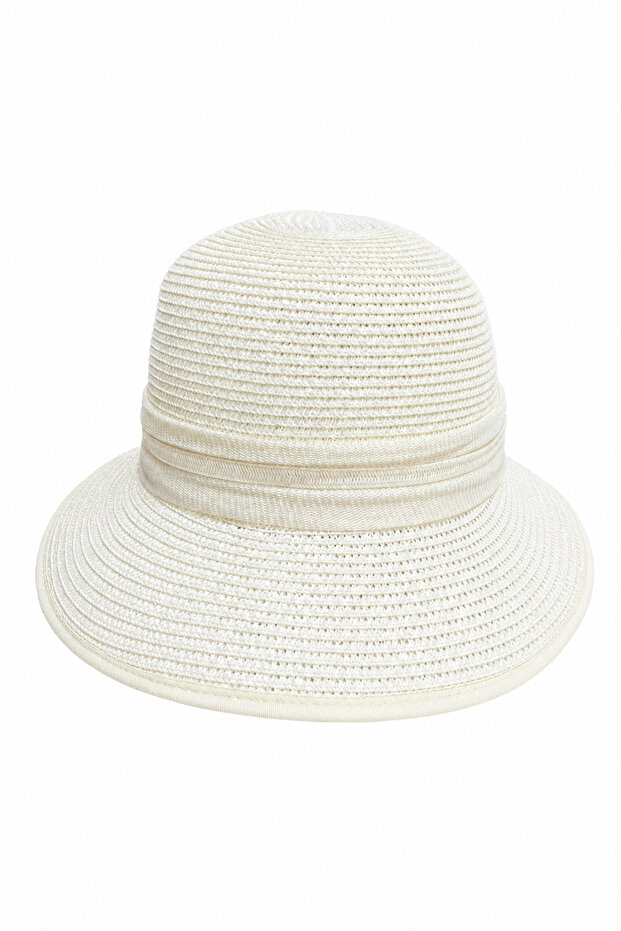 Women's Straw Weave Wide Brim Summer Beach Hat Cream Color