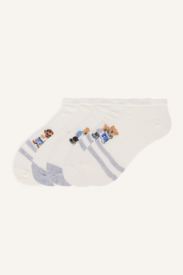 Striped 5-Piece Cotton Booties Socks with Bear Figure for Boys I6821A8Ns