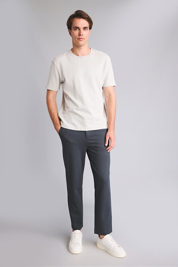 Regular Fit Zippered Elastic Waist Flat Leg Trousers with Pockets H1270Ax26Au