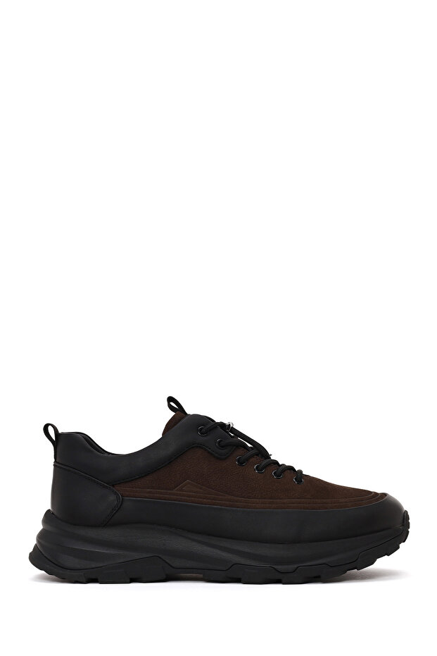 Men's Brown Lace-Up Thick Soled Leather Casual Sneaker Wm680061Dk