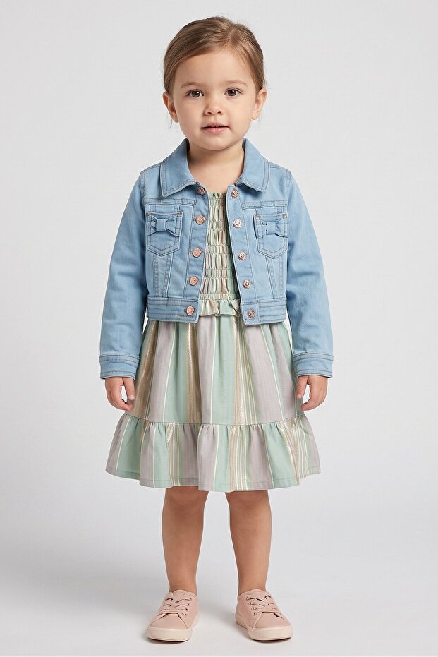Toddlers Girl 2 Pieces Denim Jacket And Dress Set, Multicolor