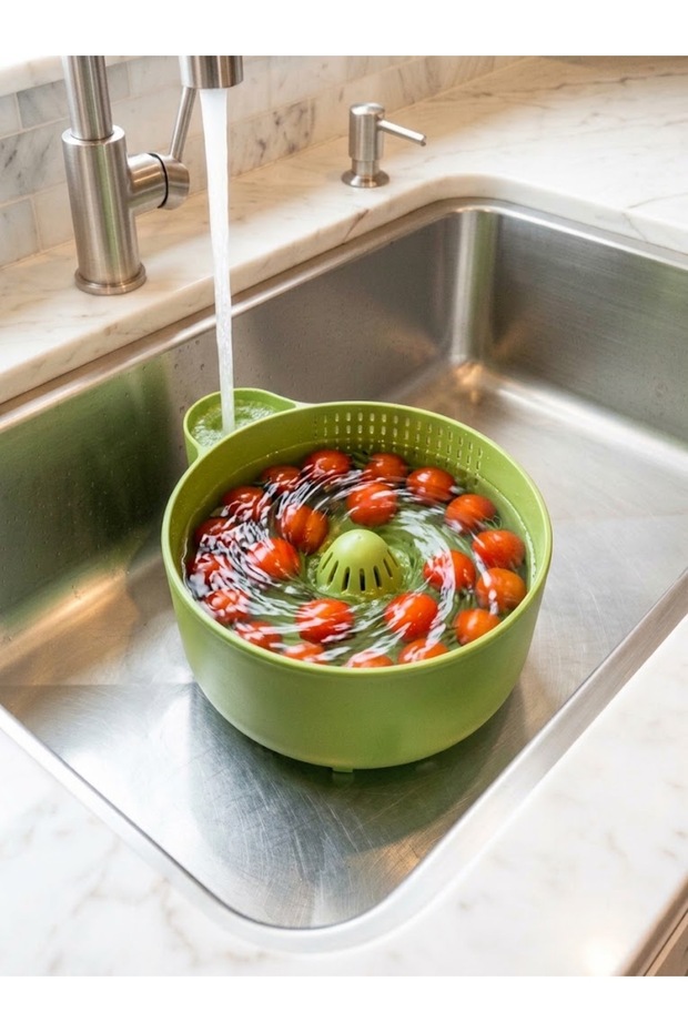 Practical Swirl-Effect Fruit and Vegetable Washing Strainer with Rotating Water Flow Washing Bowl