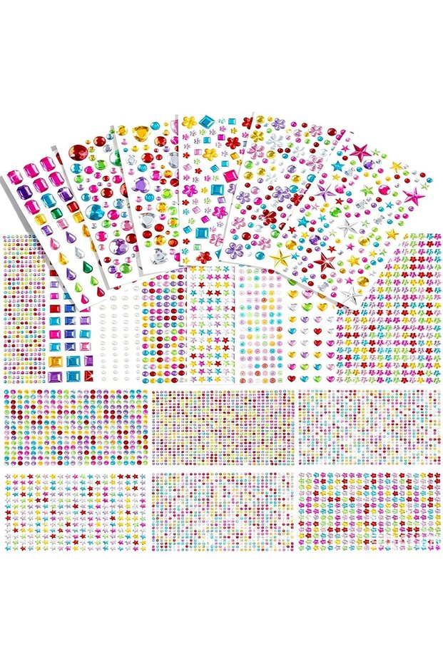 6124pcs Gem Stickers Jewels Crafts, 20 Sheets Self-Adhesive Rhinestone Jewel Stickers, Acrylic Face Bedazzling Gems Stick on, DIY Jewel Sticker for Face Makeup, Body, Eyes, Hair, Nails, Crafts