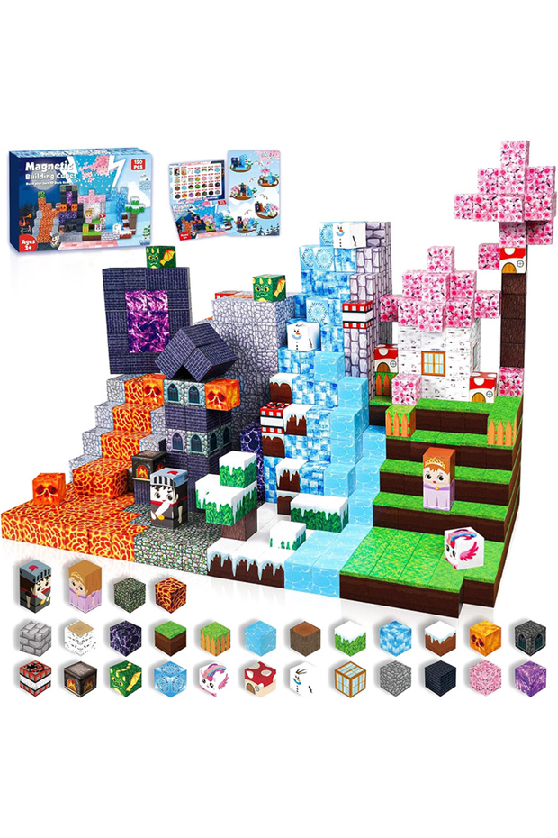 150pcs(With Box) 100-300pcs Magnetic Tiles Building Blocks Set,My World Figures Bricks, STEM Educati