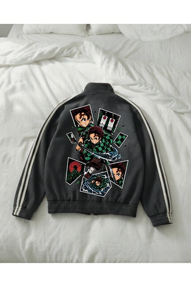 Demon Slayer Double Striped Printed Oversize China Unisex Jacket