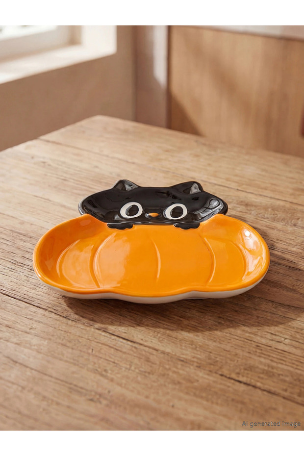 Lcw Home Decorative Ceramic Plate with Mixed Cat Figures 16.5