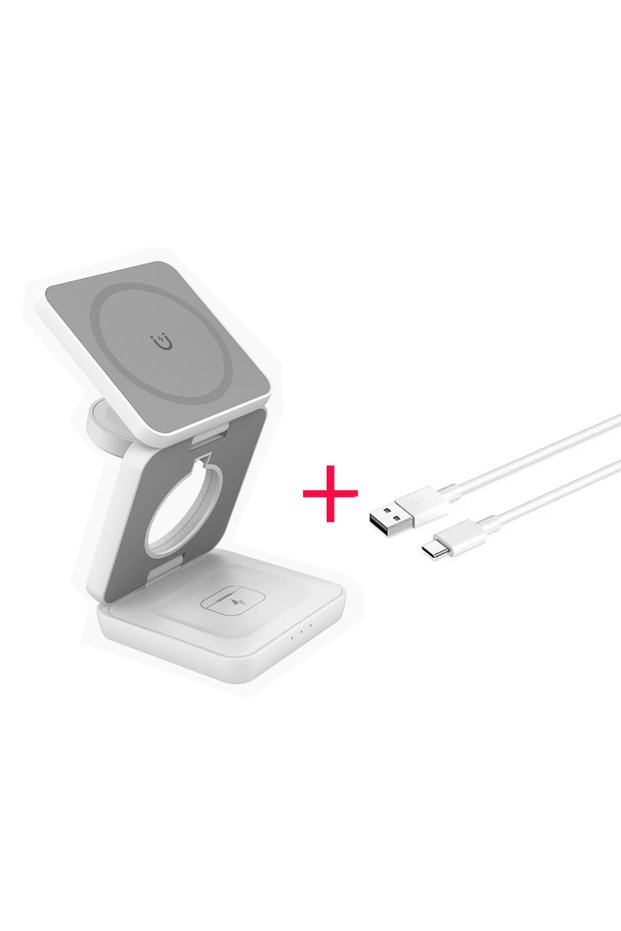 white 3 in 1 Wireless Charger Stand Magnetic Foldable Wireless Charging Station for iPhone 16 15 14