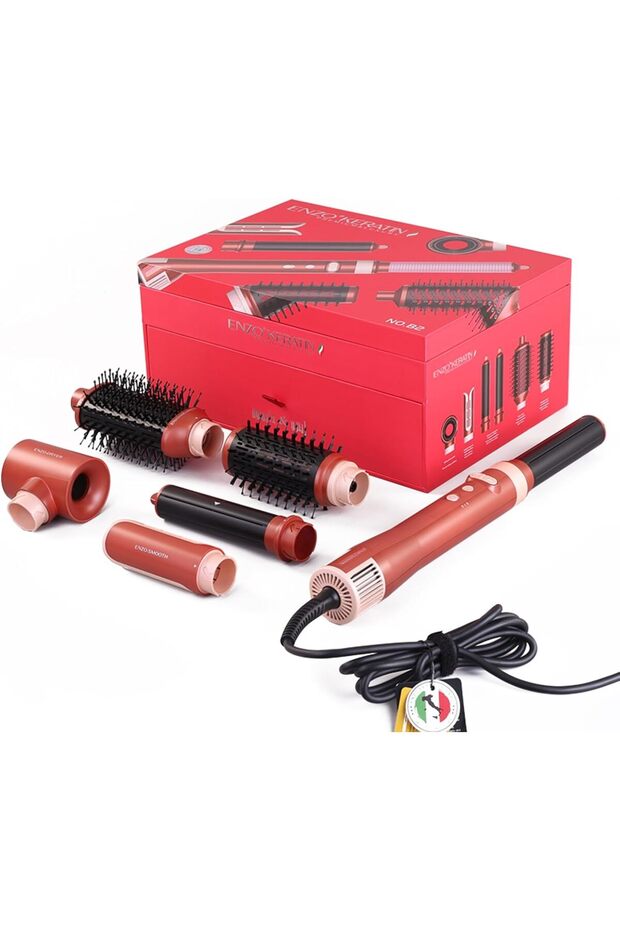 ENZO Keratin B2 6-in-1 BLDC Hair Styling Kit – 130,000 RPM Motor | Professional Hot Air Brush, Curling Rods & Volumizing Nozzles