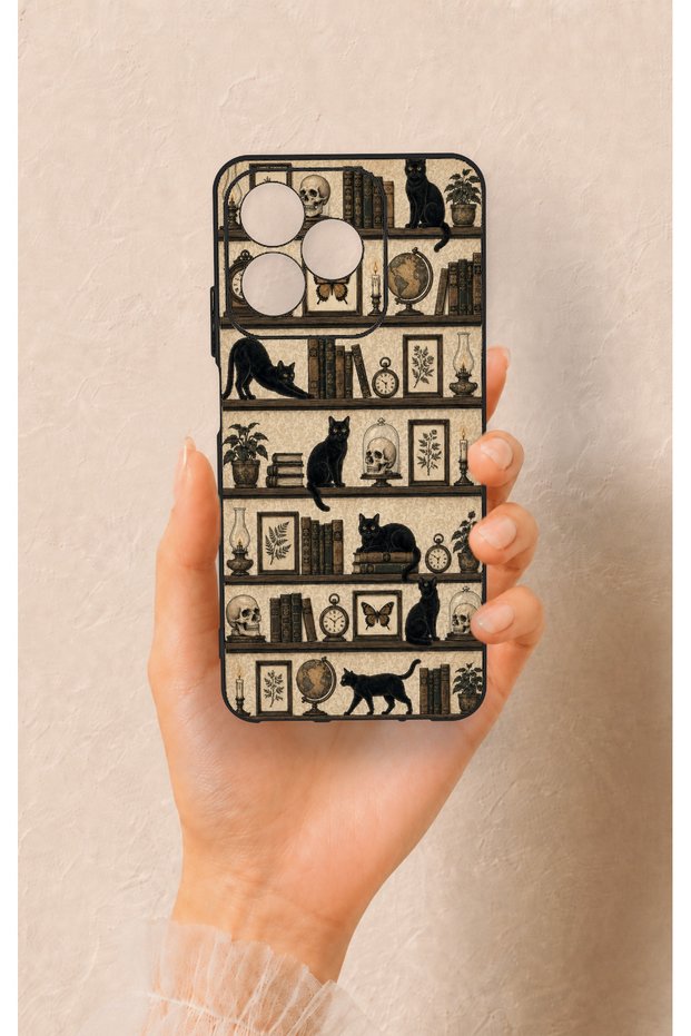 Realme C53 Compatible Vintage Black Cat Patterned Silicone Case